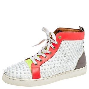 Christian Louboutin Multicolor Leather And Patent Louis Spikes Lace Up High Top